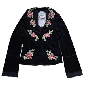 vintage Johnny Was whimsigoth boho black corduroy roses skull jacket